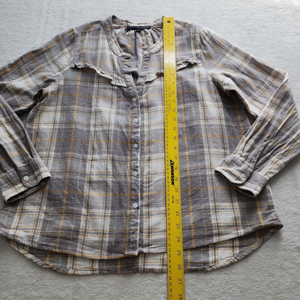 Harve Benard Plaid Button Up Womens Large Gray Ruffle Western Flannel Cottage - Picture 8 of 12